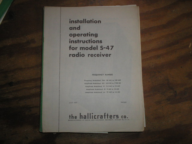 S-47 Receiver Owners Manual  Hallicrafters